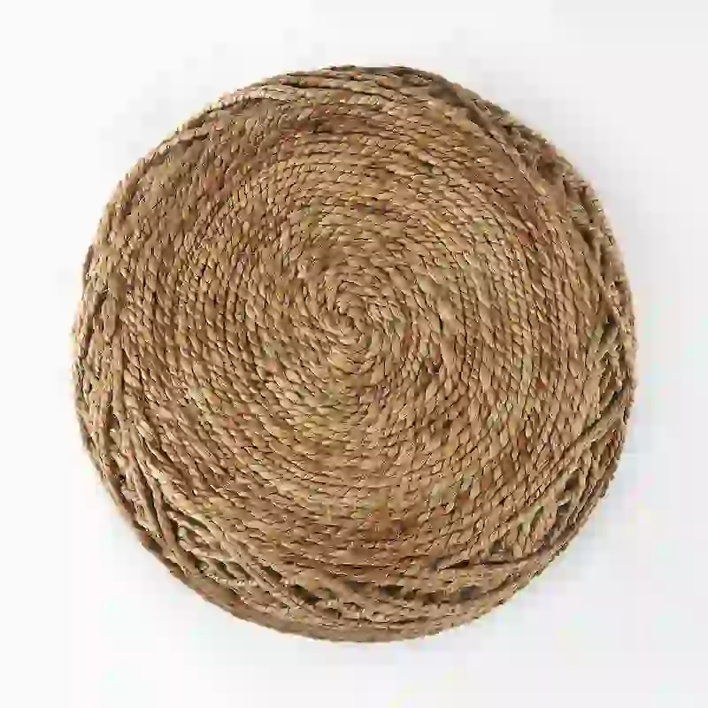 Handwoven Brown Wool Round Pouf with Diamond Weave Pattern
