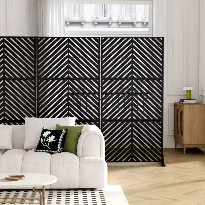 71.37x35.1inch parallel line black galvanized sheet screen balcony terrace garden decoration privacy screen