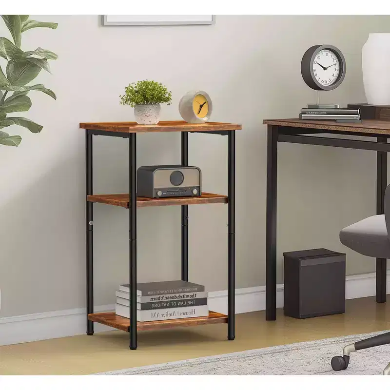 MAYEERTY 3-Tier Adjustable Height Coffee Table, Space-Saving Storage Bedside Table Rust