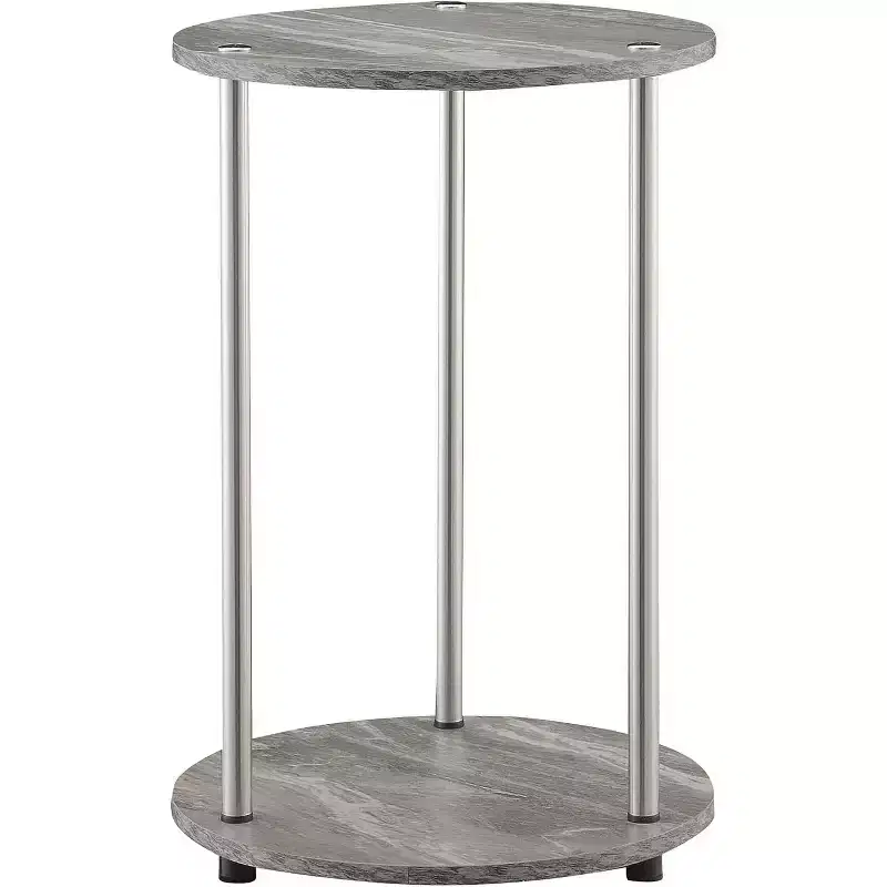 HomeStock Belmont Round Two Tier End Table with Stainless Steel Legs, Sturdy Particleboard Shelves and Modern Contemporary Style