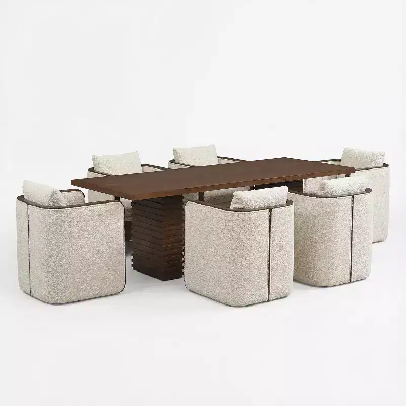 Christopher Knight Home Yao Modern 7 Piece Dining Set with Rectangular Table and 6 Rubberwood Upholstered Chairs