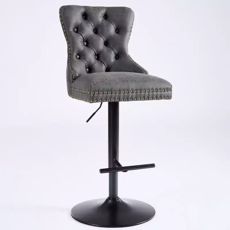 CLIHOME Set of 2 Retro PU Swivel Barstools Adjustable Seat Height, Modern Bar Stools with Backs Comfortable Tufted
