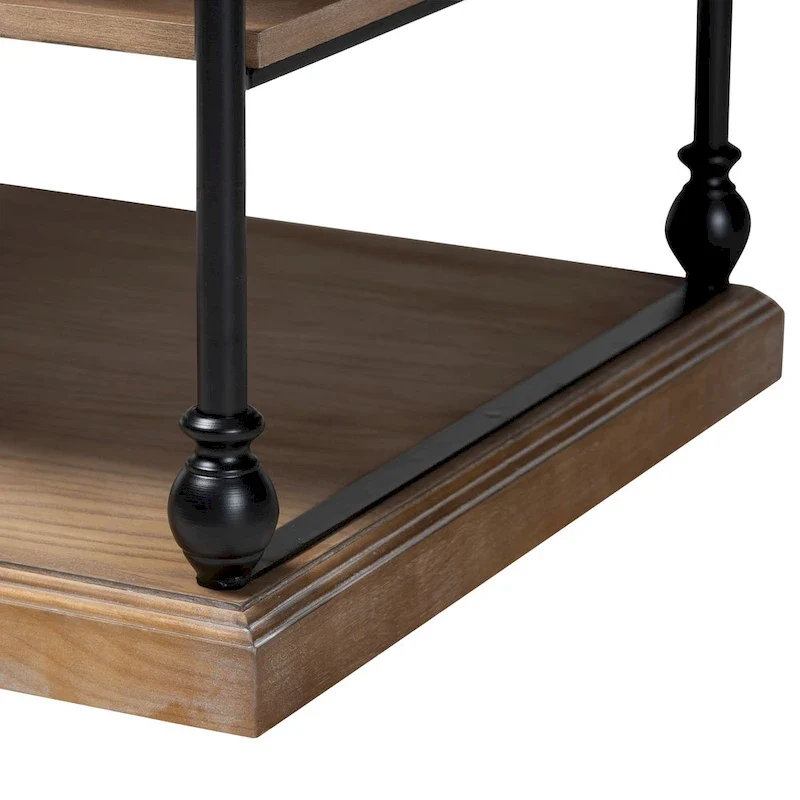 Sebastian Traditional Industrial Wood and Black Metal 3-Tier End Table