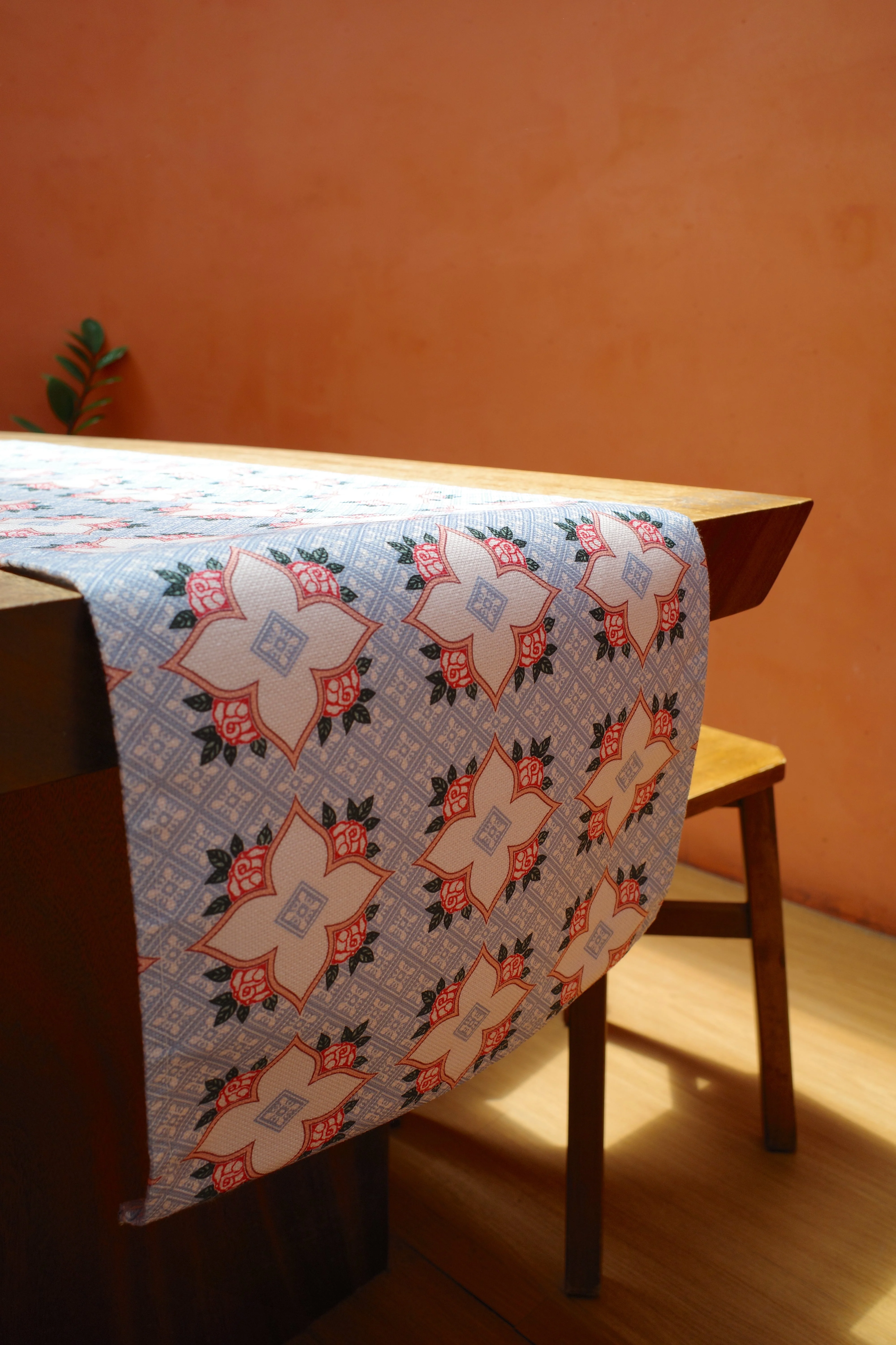 Peranakan Tile Table Runner in Corner Rose