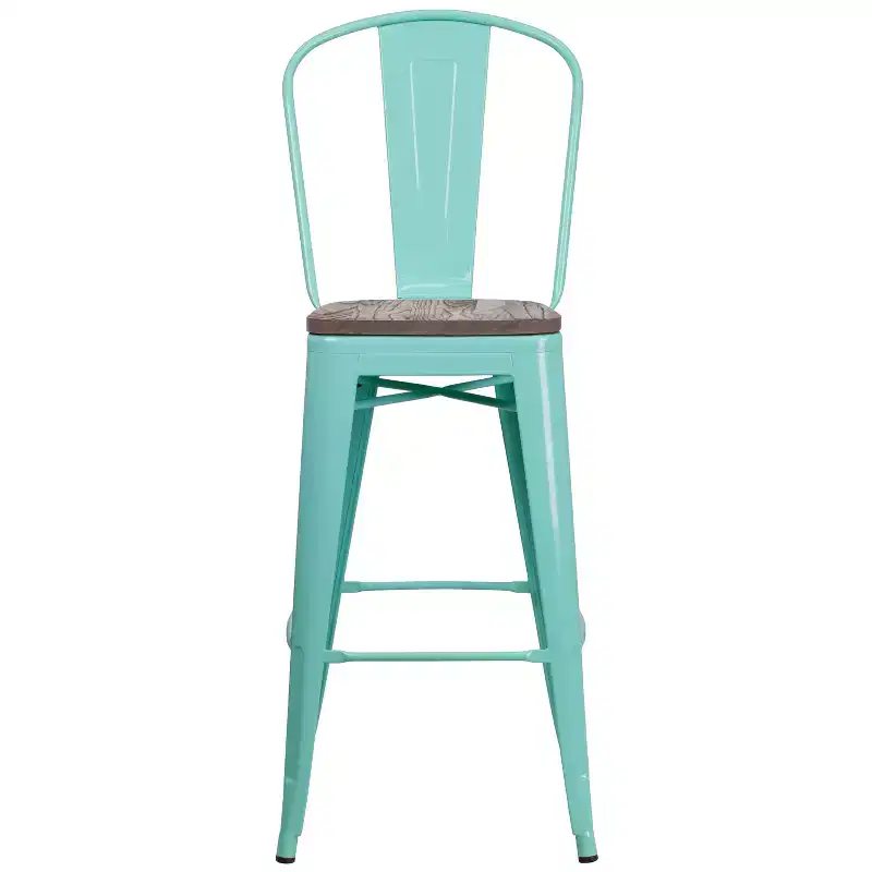 Flash Furniture 30 High Metal Barstool with Back and Wood Seat