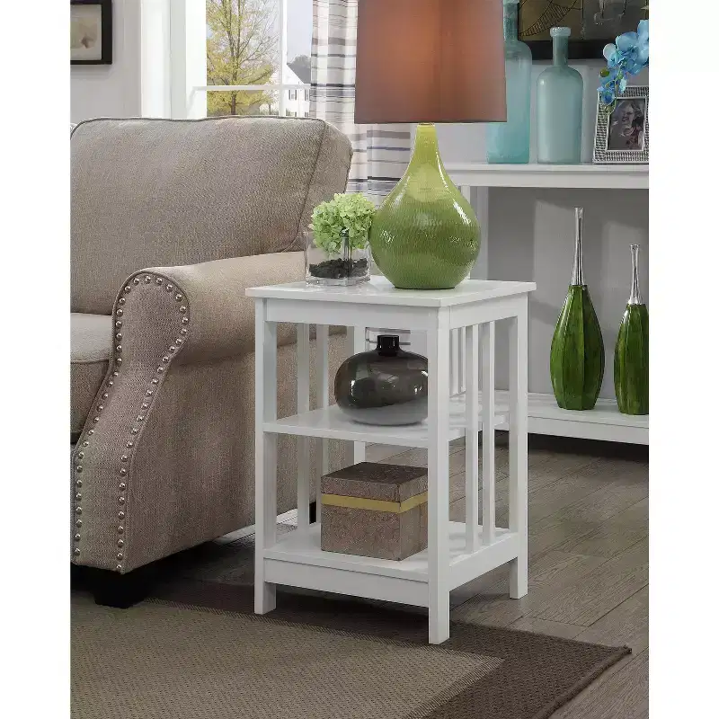 HomeStock Belmont End Table with Smooth Top Surface and Open Shelves, Transitional Storage Accent Side Table for Living Room, Bedroom or Office