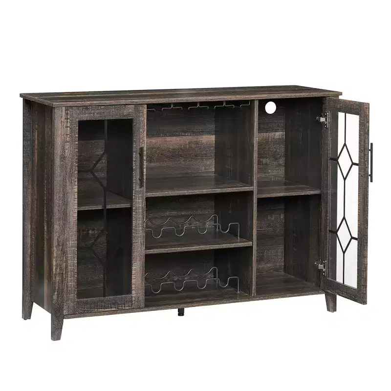 Wine Bar Cabinet with LED Lights – Glass & Bottle Rack, Sideboard Buffet Storage
