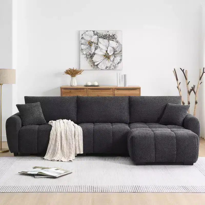 110 L-Shaped Modular Sectional Sofa with Extra-Large Seat, Pull-Line Cushion, Ottoman, Boucle Upholstery, 4-Seat