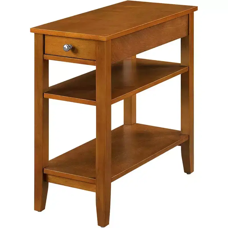 3-Tier End Table with Hidden Storage Drawer, Two Shelves & Nickel Knob