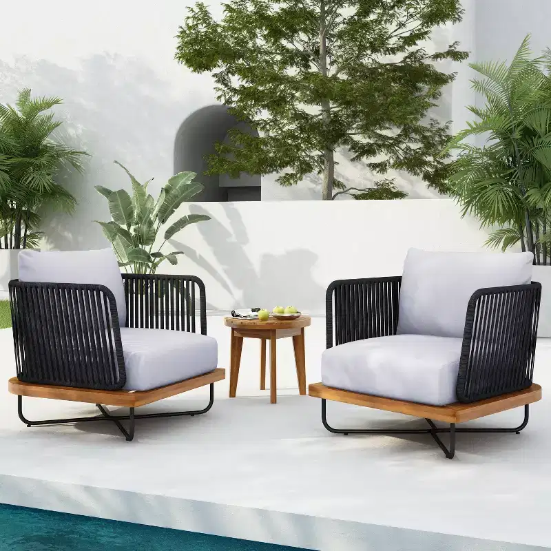 Christopher Knight Home Ivan Rope Woven Acacia and Iron Frame Club Chairs (Set of 2)