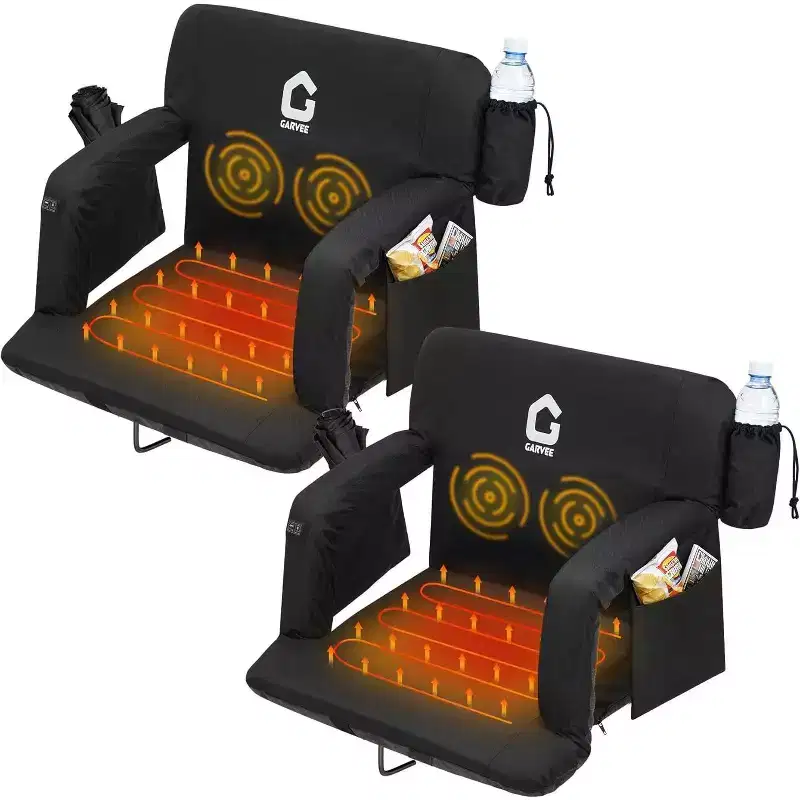 Black Foldable Heated Stadium Seat with Massage, High Back, 1-Person