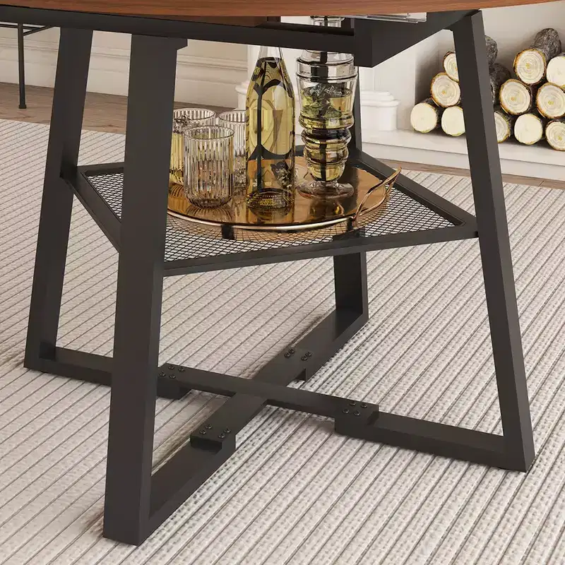 GDFStudio Rakesh Modern Extendable Metal Round Dining Table with Wire Grid Shelf