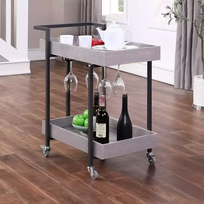 Ventner 2 Shelf Serving Cart Antique Gray - HOMES: Inside + Out: Rustic Wine & Drink Cart with Locking Wheels