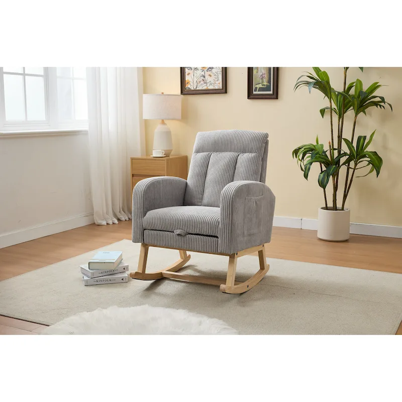 Upholstered Nursery Glider Rocker with Solid Wood Base