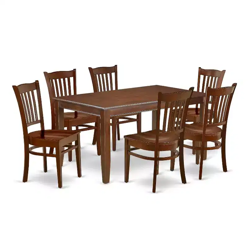 HomeStock 7-Piece Rectangle Mahogany Finish Solid Wood Top Dining Table with 6-Chairs