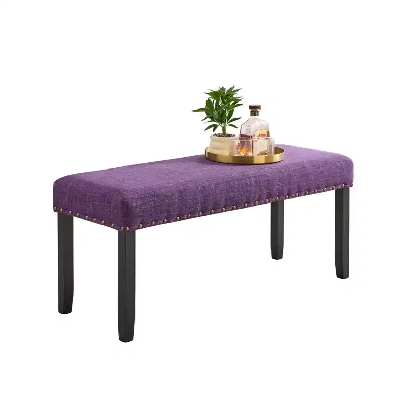 Roundhill Furniture Biony Fabric Dining Bench with Nailhead Trim