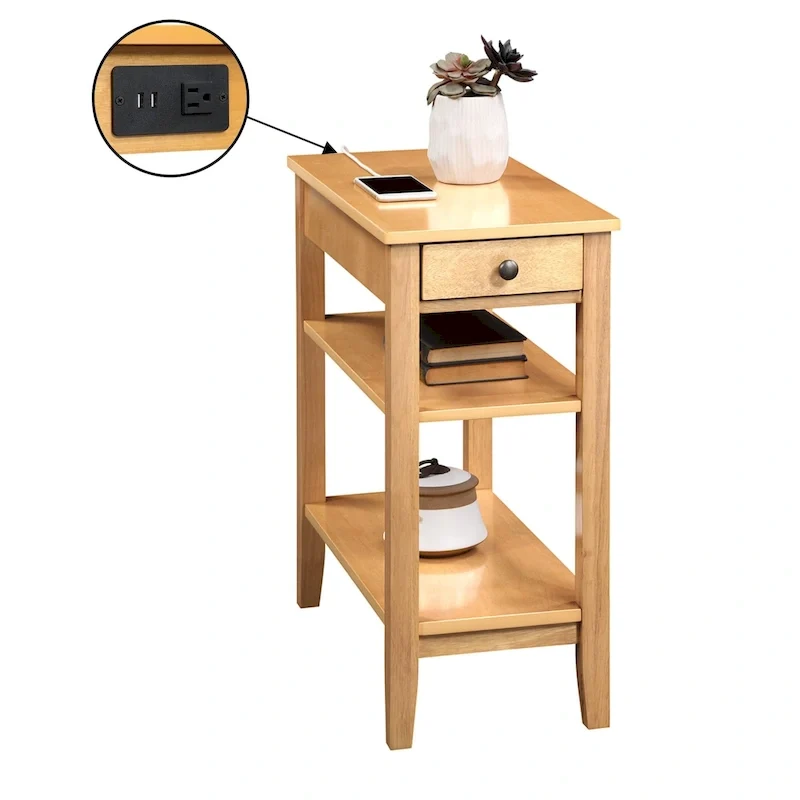1 Drawer Chairside End Table with Charging Station and Shelves