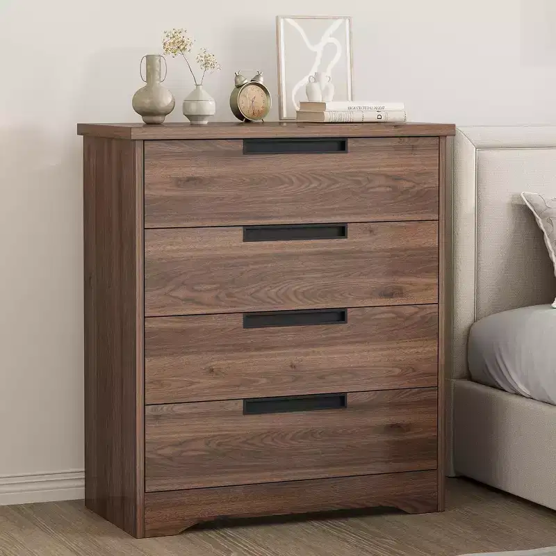 Modern 4 Drawers Dresser Nightstand for Bedroom, Living Room, Brown