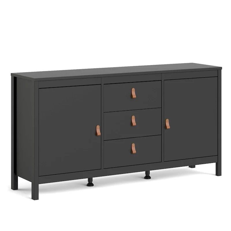 Black Matte / White / Hickory 2-Door Sideboard with 3-Drawers, 2-Person Assembly