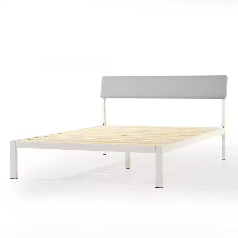 Best Price Mattress Kera Metal Platform Bed with Angled Upholstered Headboard
