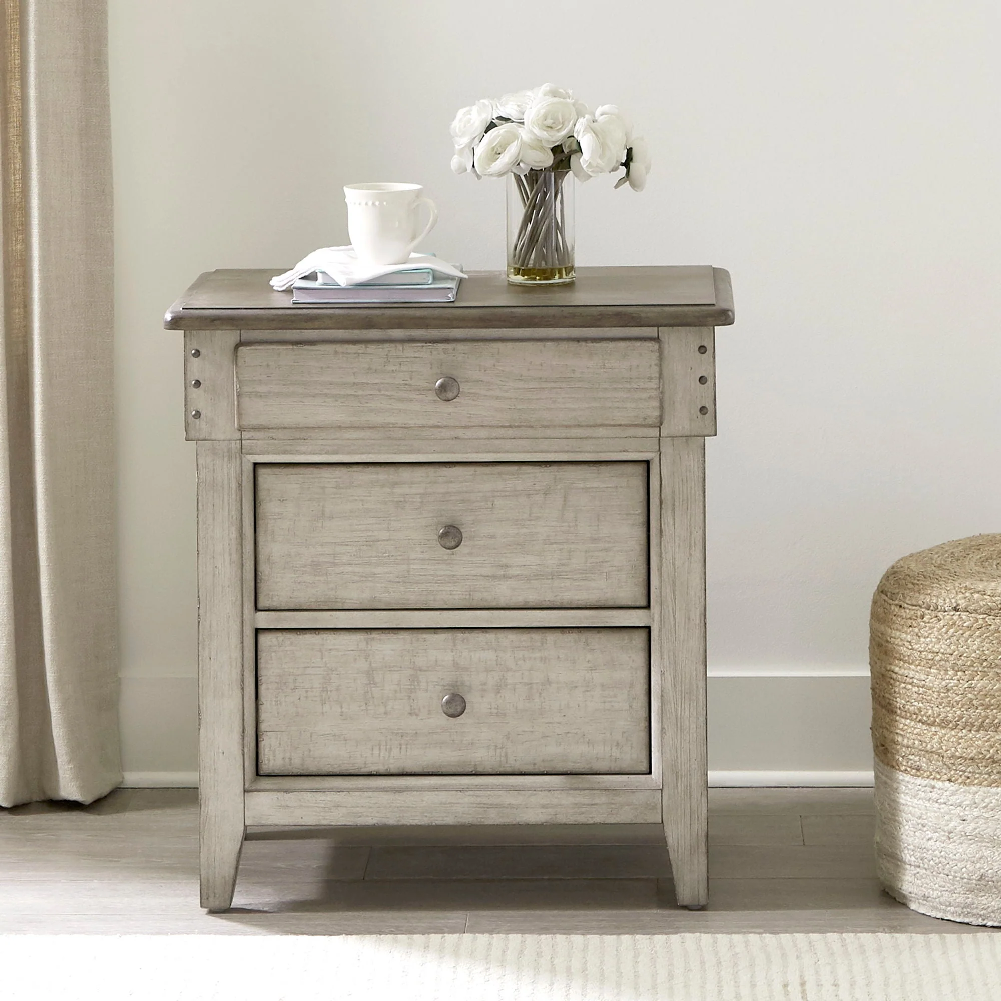 3 Drawer Nightstand With Charging Station - Weathered Linen / Dusty Taupe — Looks that easily work in today's homes