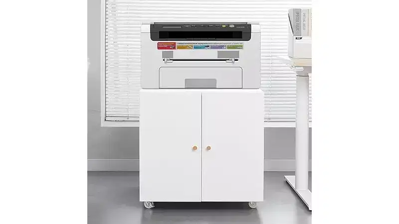 Metal Printer Stand with Storage, Mobile Rolling File Cabinet with Doors and Adjustable Shelf, Modern Printer Table on Wheels