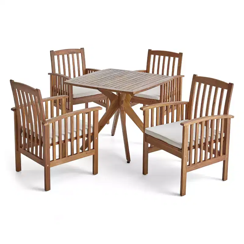 Christopher Knight Home Valmont Outdoor Acacia Wood 5 Piece Dining Set with Cushion, Teak/Cream