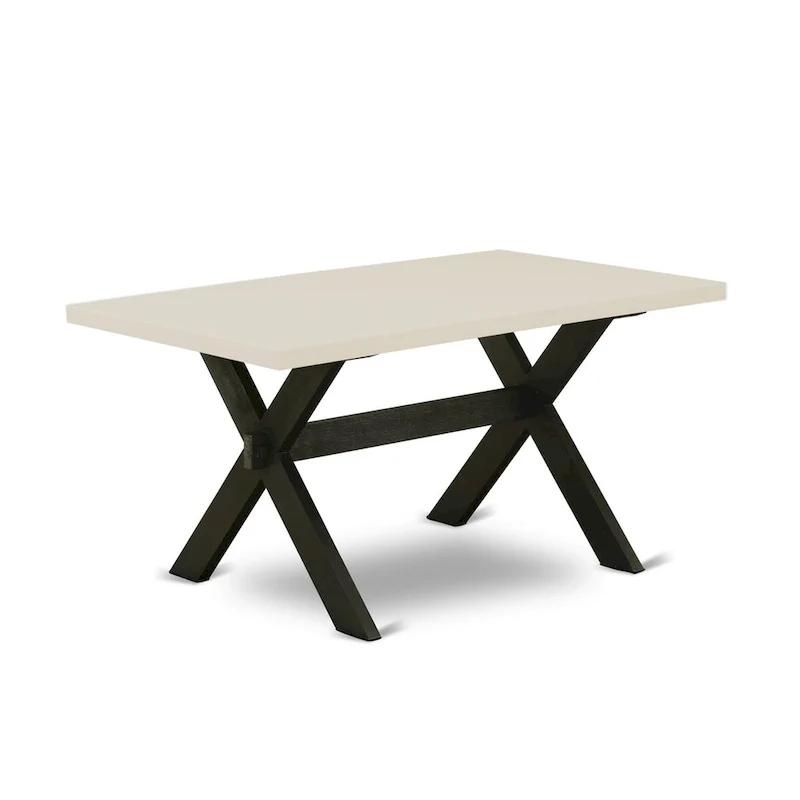 East West Furniture dining room set - a kitchen table & Stackable dining chairs - Wire-brushed Black (Pieces & Seat Options)