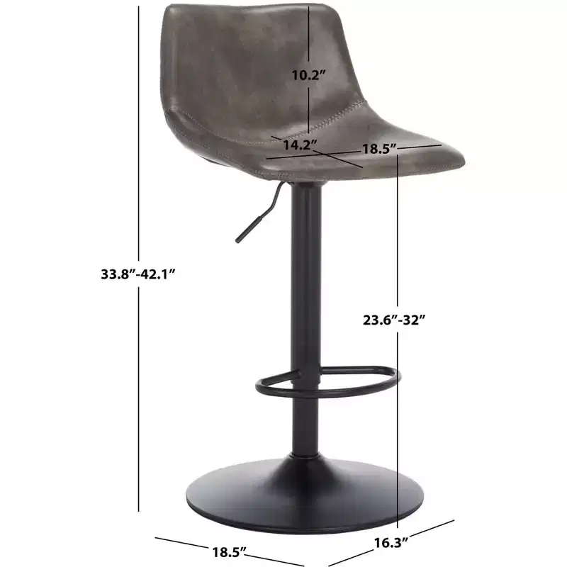 Adjustable Bar Stool, Iron Frame, PU Leather Seat, 360° Swivel, Footrest, 275LBS