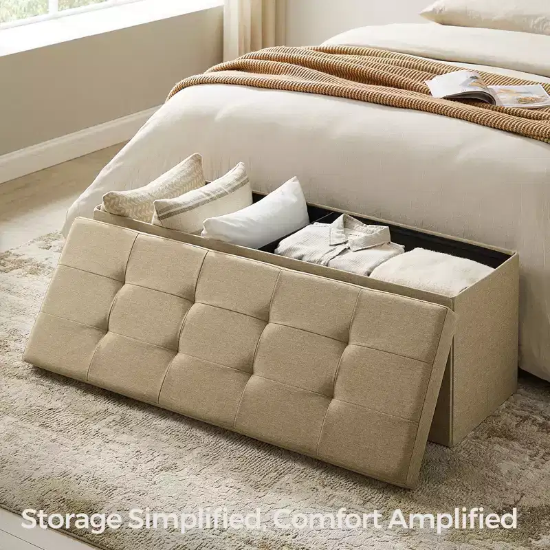 Storage Ottoman Bench, 15 x 43 x 15 Inches, End of Bed Bench, Storage Chest, for Living Room, Bedroom, Entryway