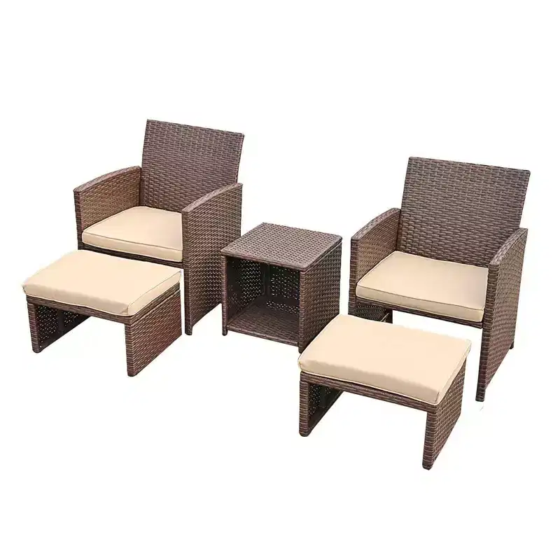 Sunsitt 5pc Outdoor Patio Chairs with Ottoman Side Storage Table Brown