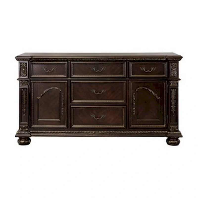 66 Inch Classic Wood Sideboard Buffet, Leaf Carved Molded Trim, Brown