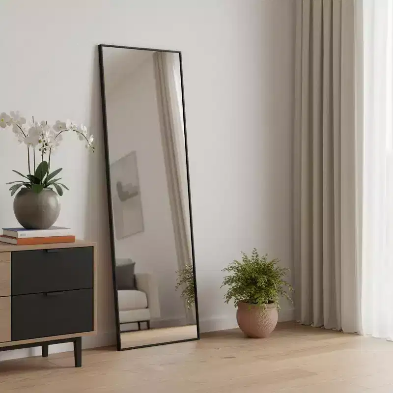 HomeRoots 71 Black Metal Leaning Framed Full Length Mirror