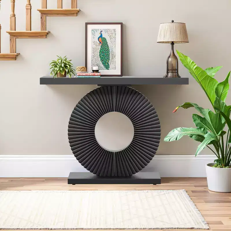 Stylish Clutter-Free Storage Console Table, Abstract Texture Top Display Table for Collectibles