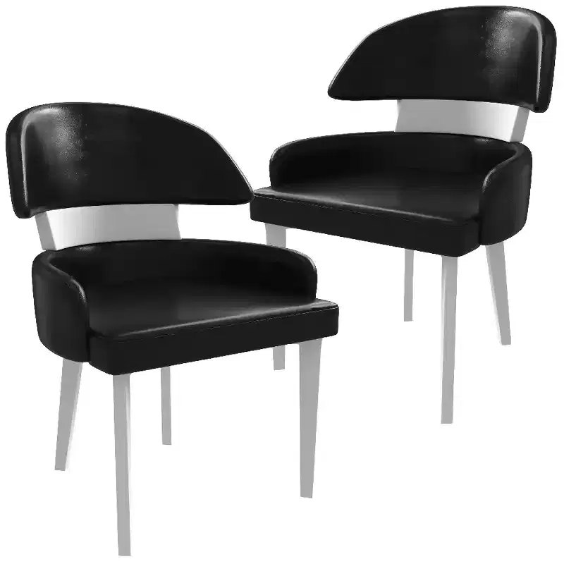 LeisureMod Ethos Modern Dining Chairs Set of 2  Leather Seats with Curved Back and Black Iron Legs, Seating for Kitchen, Dining Room, Cafe