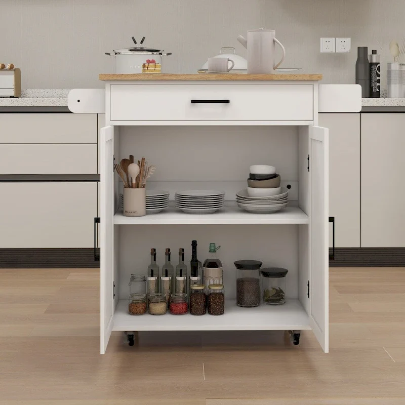 Rolling Kitchen Island Cart with Drawers, Towel Rack, and Spice Rack