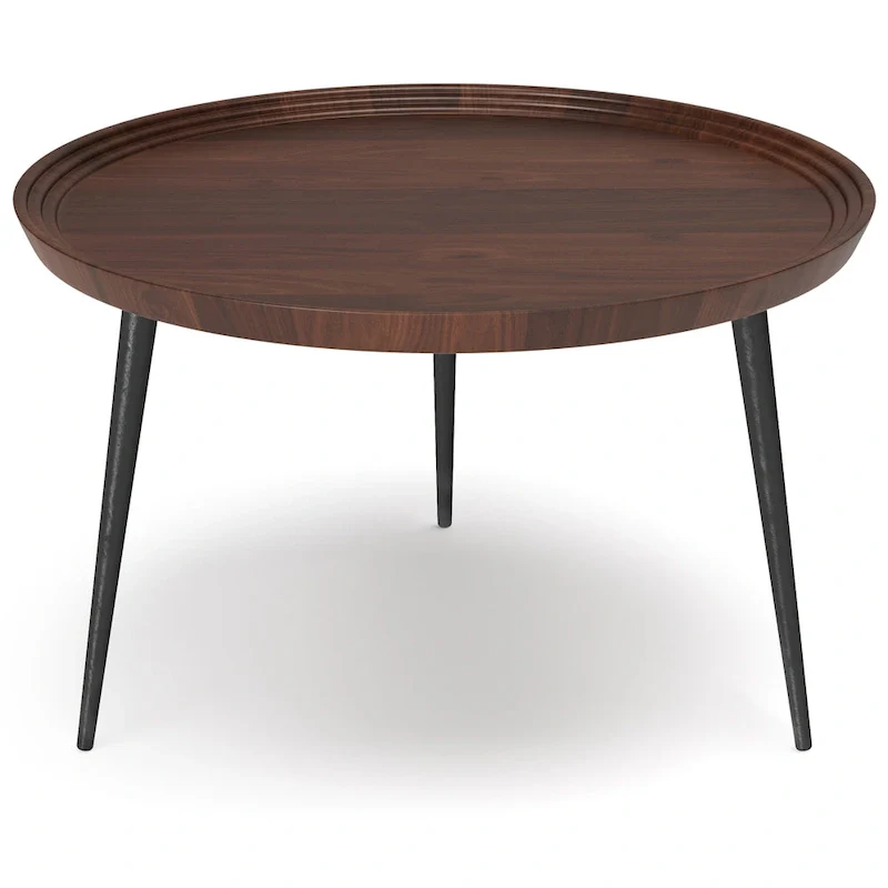 Modern Industrial Round Coffee Table with Solid Acacia Wood Top
