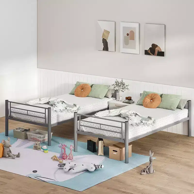 VECELO Metal Bunk Bed Twin Over Twin, Industrial Bunkbeds with Ladder and Full-Length Guardrail