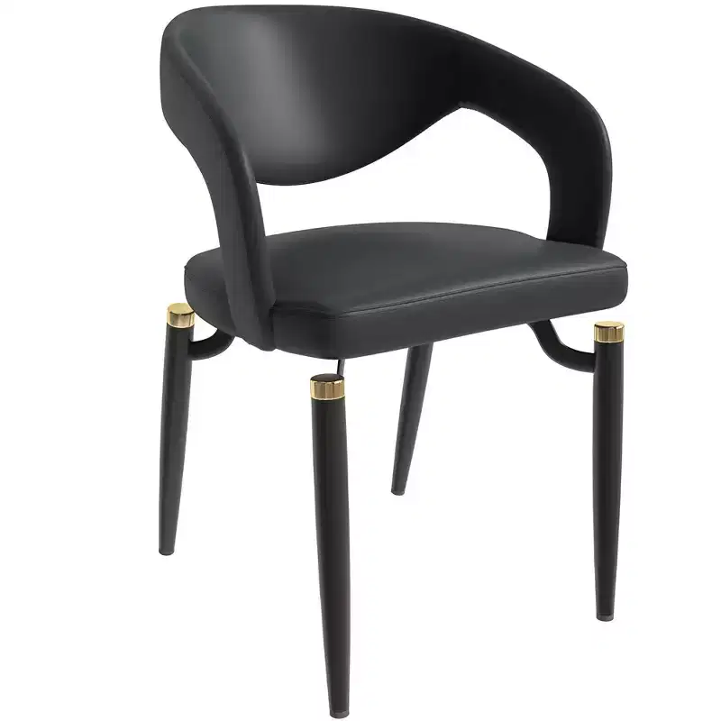 Entice Modern Dining Chair Upholstered Leather Seat with Curved Open Back and Metal Legs, Modern Kitchen, Dining Room, Home, Cafe Seating