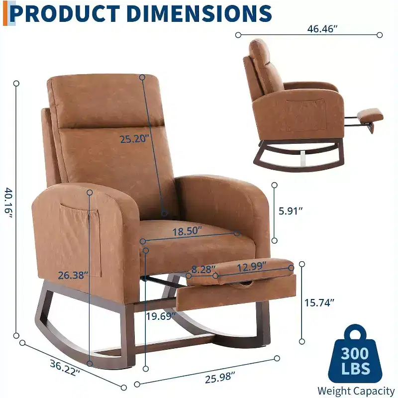 Rocking Chair Nursery with Foot Rest, Modern PU Upholstered Reading Armchair with High Backrest, for LivingRoom, Bedroom