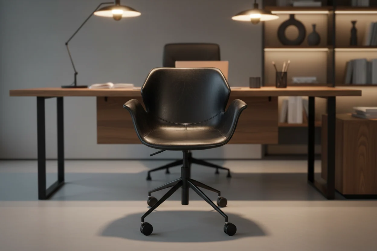Black Faux Leather Swivel Office Chair with Wheels and Adjustable Height