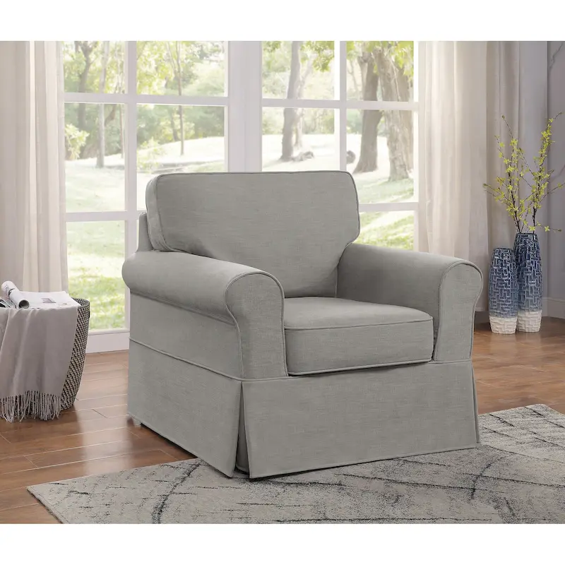 Arm Chair with Removable Washable Slip Cover – Solid Wood Frame, 3 Colors