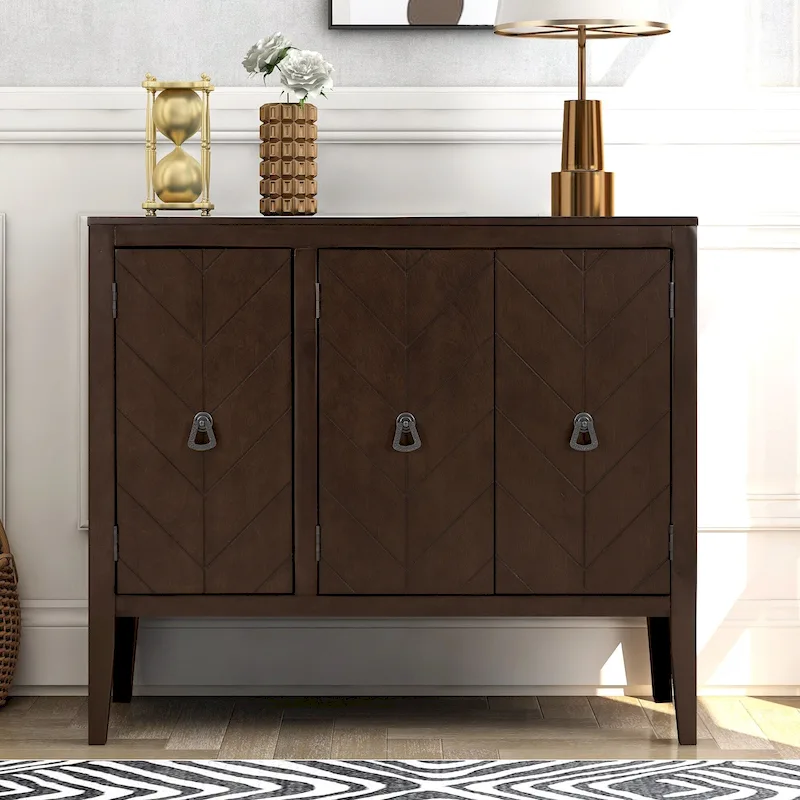 Adjustable Shelf Storage Sideboard with 3 Retro Metal Handles and 4 Pinewood Legs