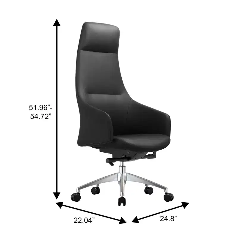 LeisureMod Celeste High-Back Leather Office Chair with Headrest - Modern Iron Frame Swivel & Tilt Executive Desk Chair