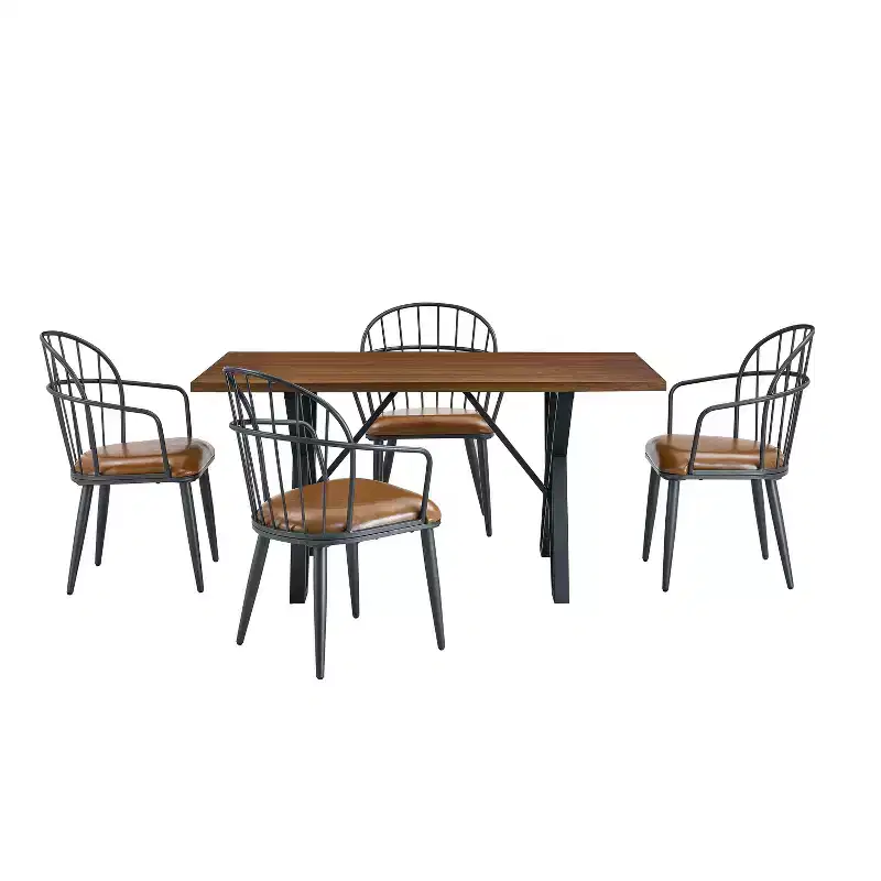 5 Piece Dining Table Set Dining Set with 4 Dining Chairs and Round/Square Table, Black+Natural/Walnut-ModernLuxe