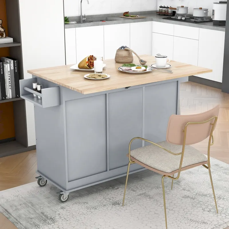 52.7 Inch Width Rolling Mobile Kitchen Island with Locking Wheels