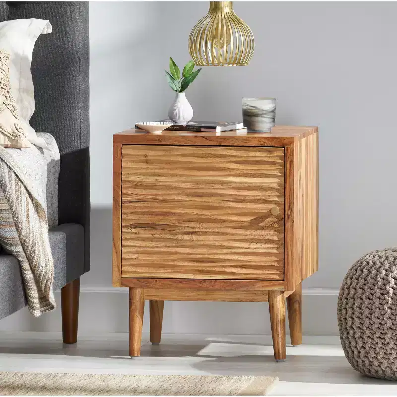 GDFStudio Luttrell Boho Handmade Acacia Wood Nightstand