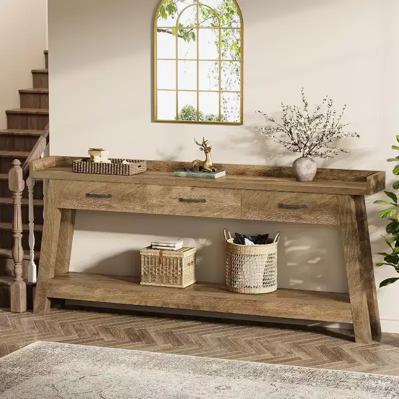 2-Tier Sofa Table with 3 Drawers, 70.9 Console Table