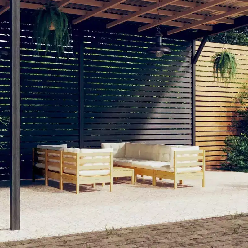 vidaXL 8 Piece Solid Pinewood Patio Lounge Set with Cream Cushions - Modular, Durable and Comfortable Outdoor Furniture for Gardens, Patios, Decks
