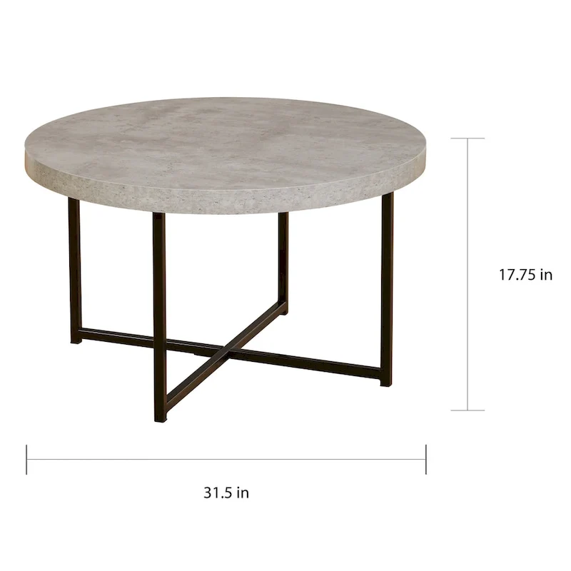 Industrial Style Coffee Table with Concrete-Look Top and Black Metal Frame